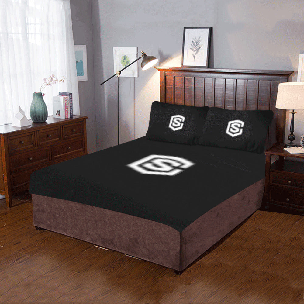 Black Duvet Cover White Logo 3-Piece Bedding Set (1 Duvet Cover 86"x70"; 2 Pillowcases 20"x30")(One Side)