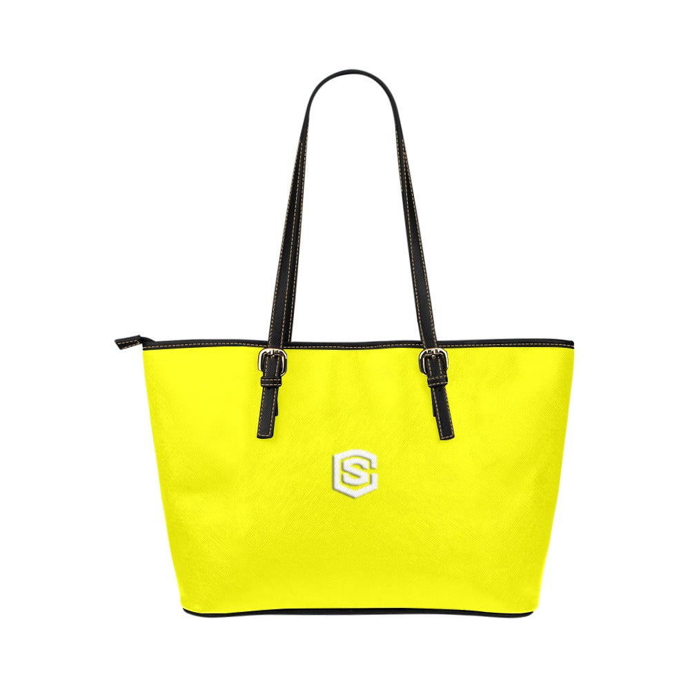 YELLOW Leather Tote Bag WITH WHITE LOGO Leather Tote Bag (Model 1651) (Big)