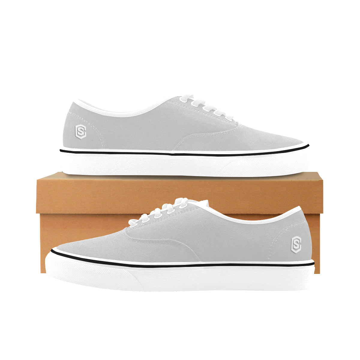white logo Classic Women's Canvas Low Top Shoes (Model E001-4)