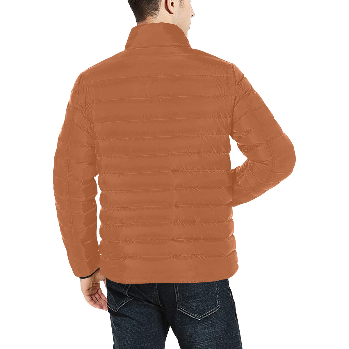 Yellow Logo Men's Stand Collar Padded Jacket (Model H41)