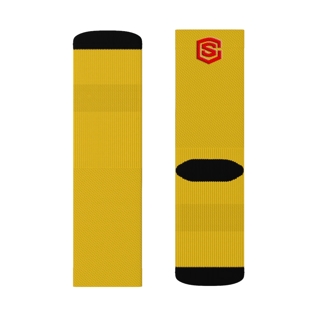 Yellow Sublimation Socks Red Logo