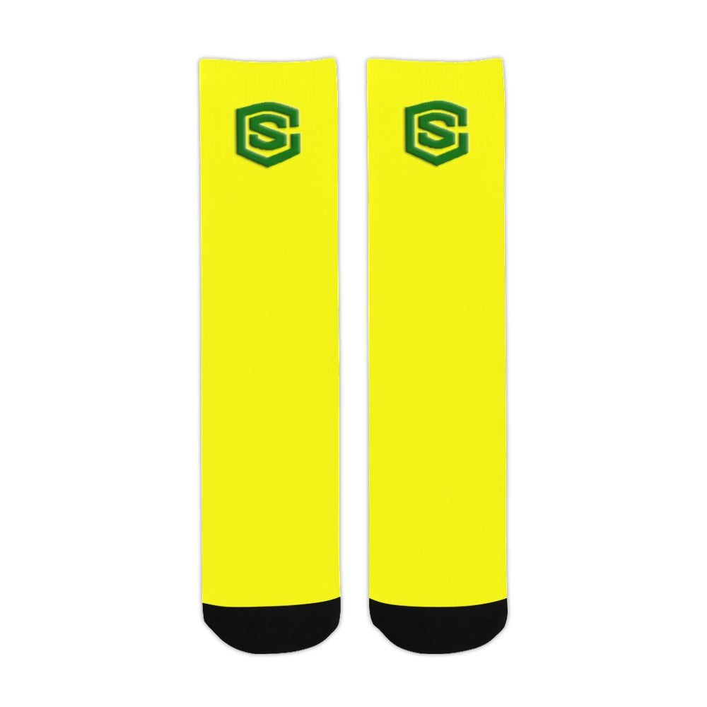Yellow Sublimated Crew Socks (Made In USA) with Green Logo Sublimated Crew Socks (Made In USA)