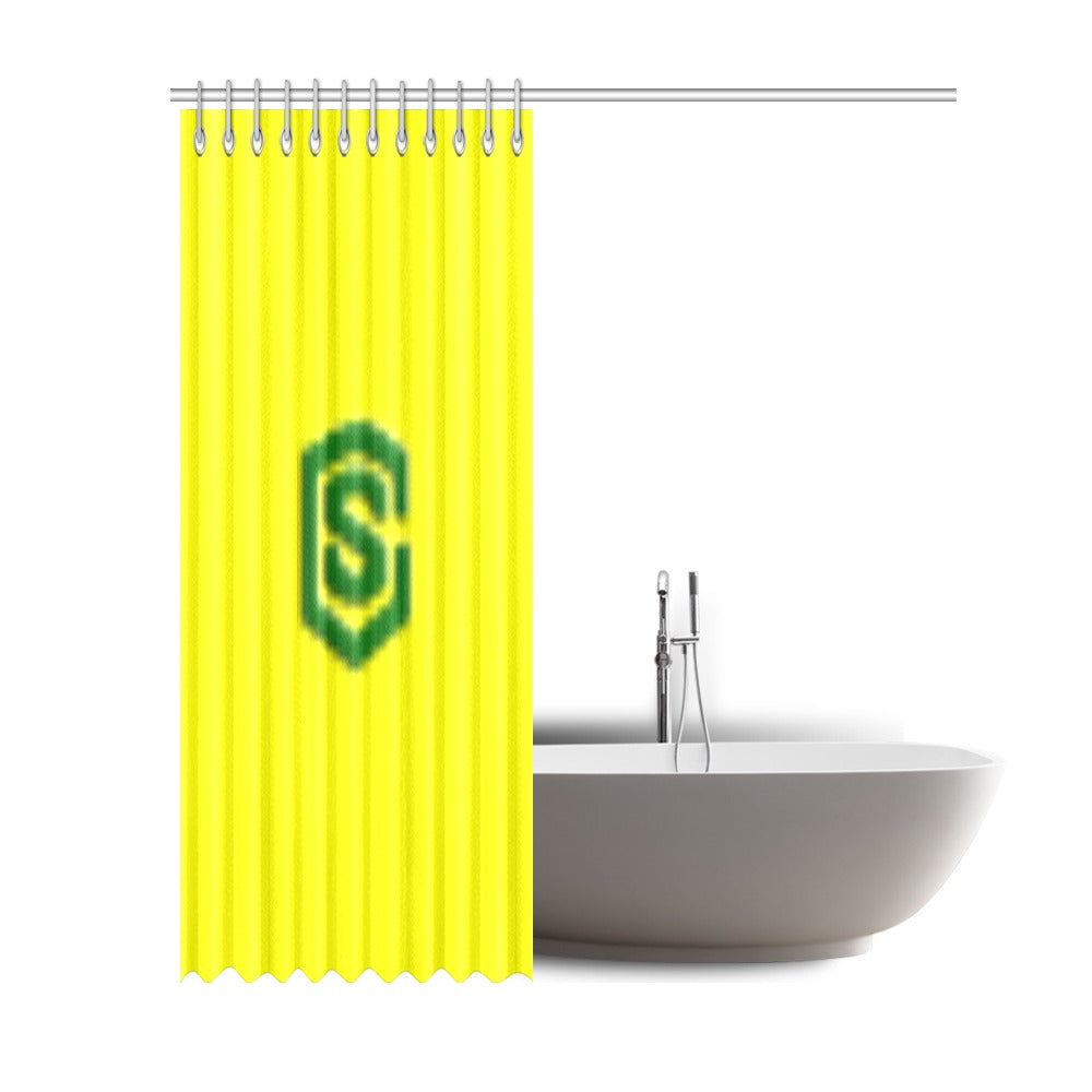 Yellow Shower Curtain 69"x84" with Green Logo Shower Curtain 69"x84"