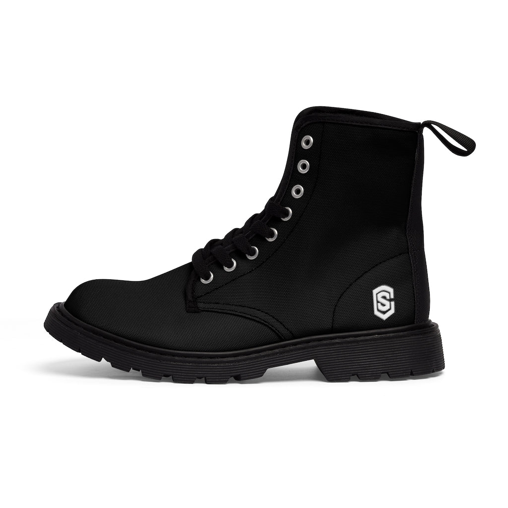 Black Men's Canvas Boots White Logo