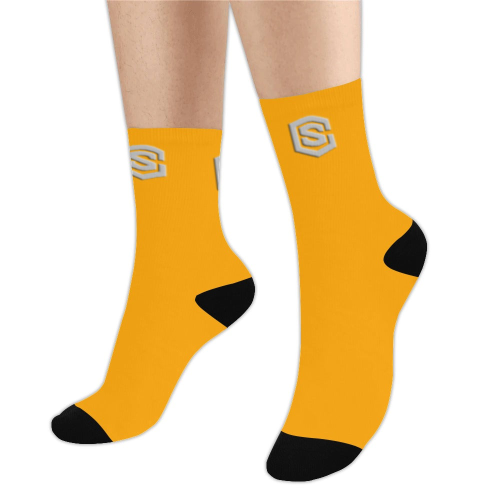 Orange Sublimated Crew Socks (Made In USA) with Silver Logo Sublimated Crew Socks (Made In USA)