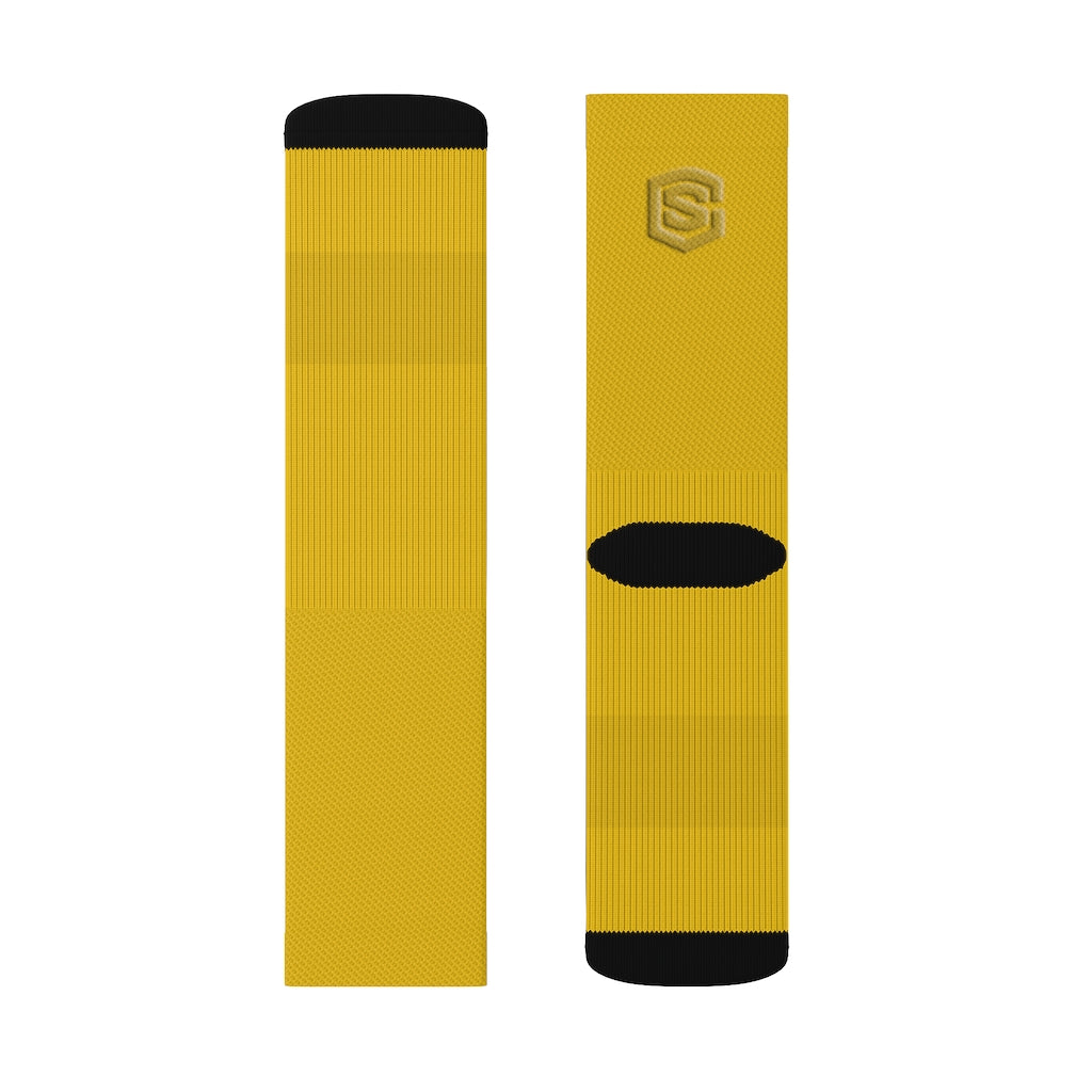Yellow Sublimation Socks Gold Logo