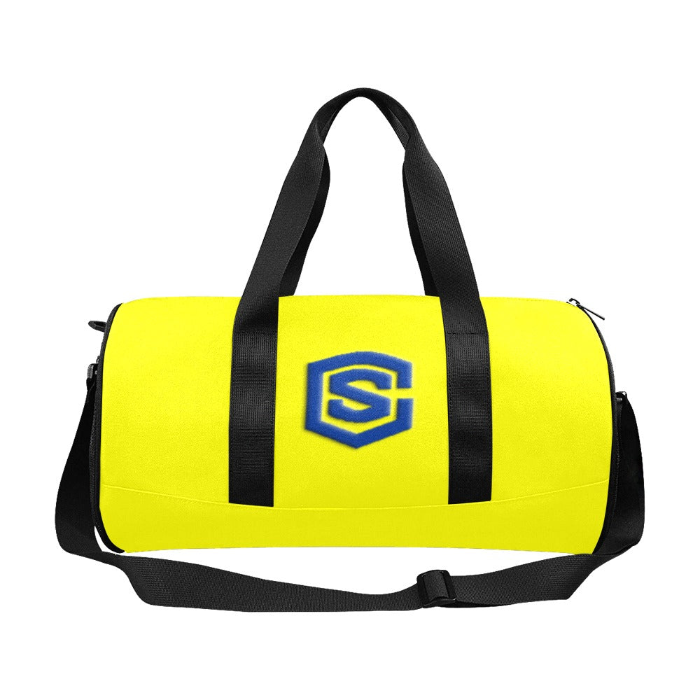 YELLOW TRAVEL BAG WITH BLUE LOGO Travel Duffel Bags (Model 1679)