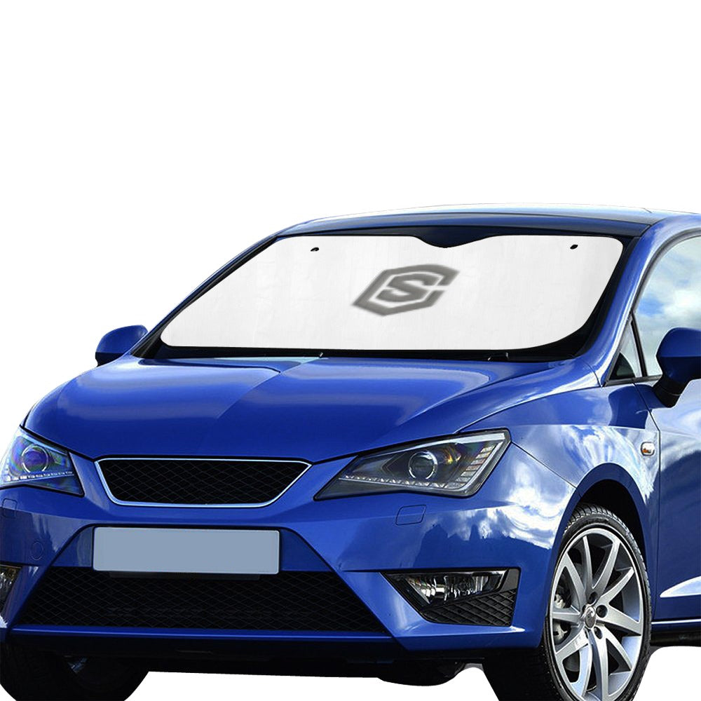 WHITE AUTO SUN SHADE WITH GRAY LOGO Auto Sun Shade 55" x 29.53"