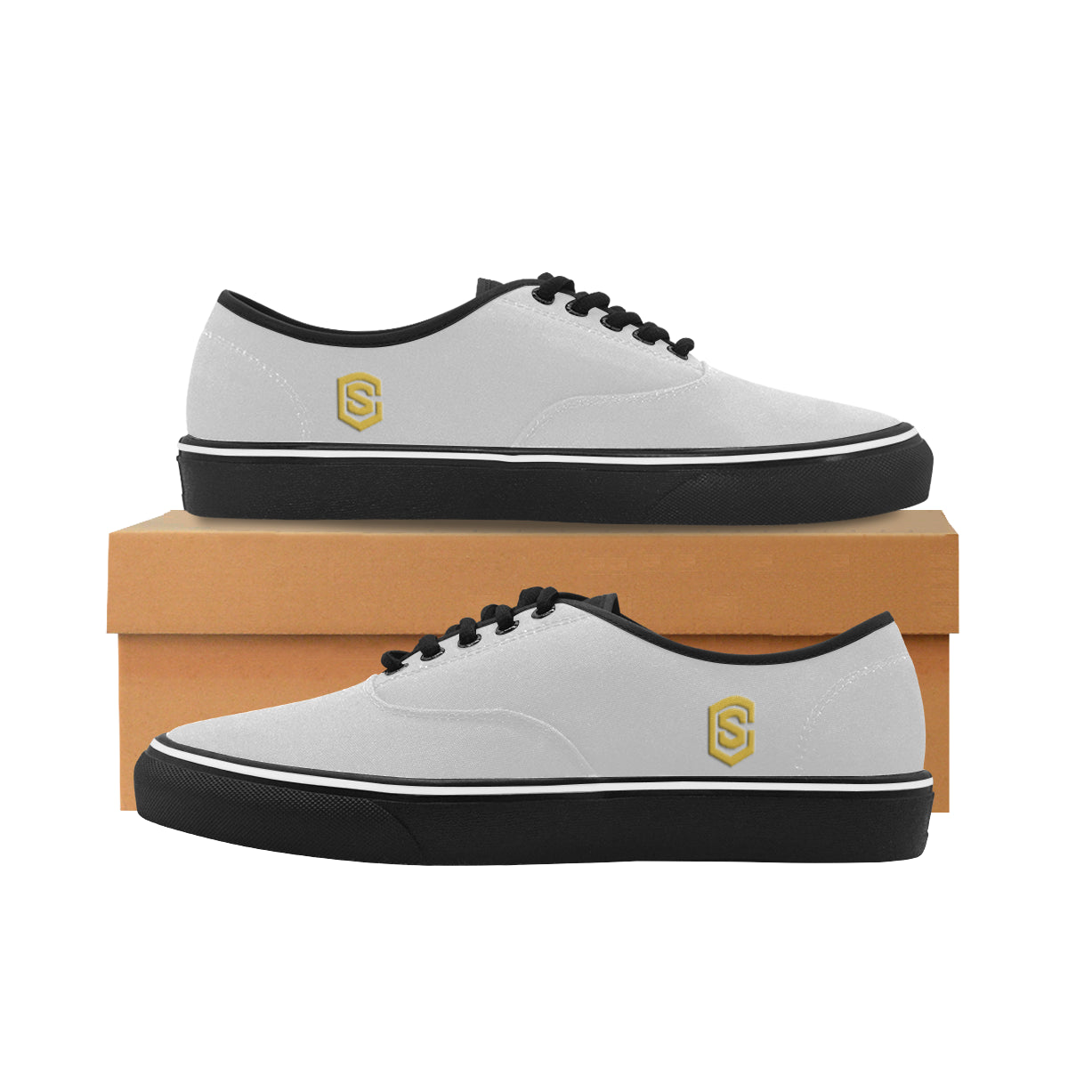 gold logo Classic Men's Canvas Low Top Shoes/Large (Model E001-4)