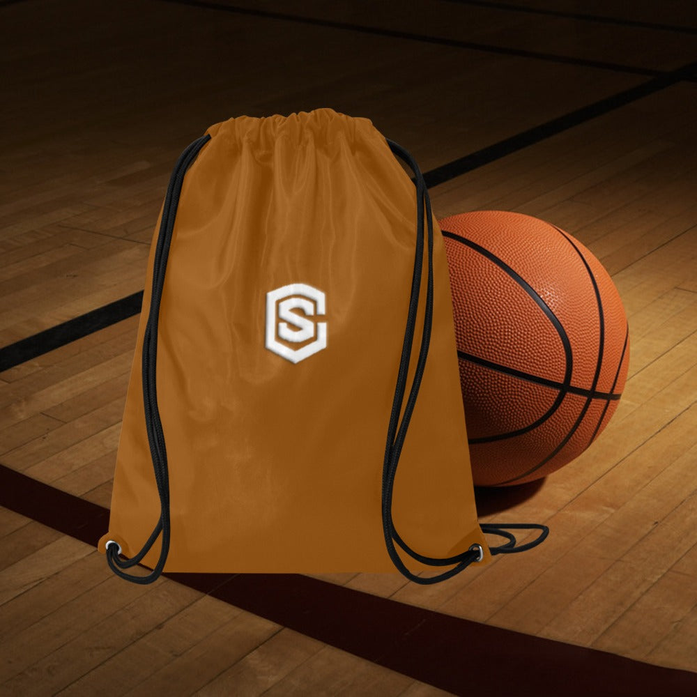 Brown Drawstring Bags Large With White Logo Drawstring Bags (Model 1604) (Large)