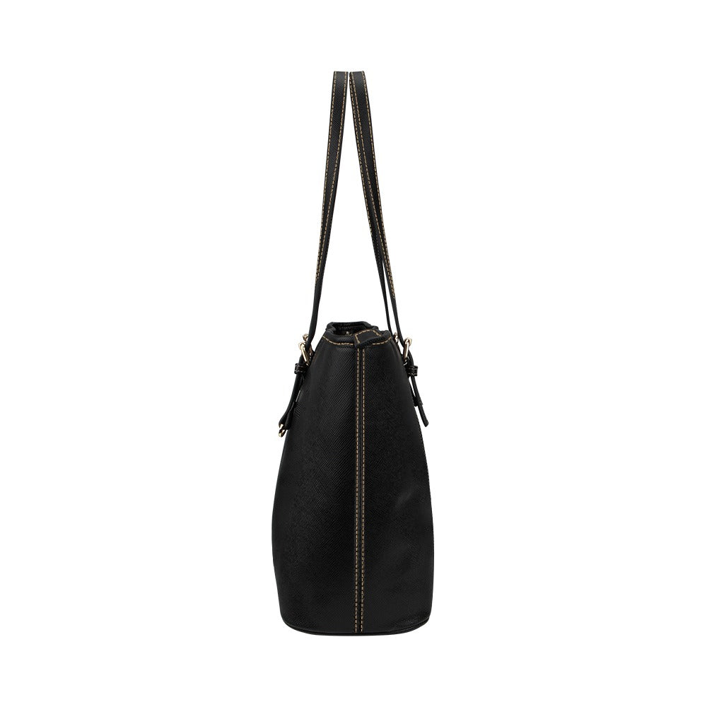 BLACK Leather Tote Bag WITH BLUE LOGO Leather Tote Bag (Model 1651) (Big)