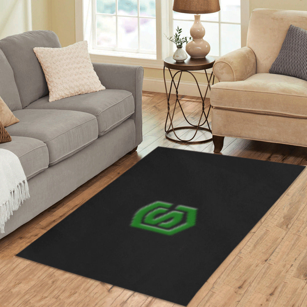Black Area Rug Green Logo Area Rug 5' x 3.2'