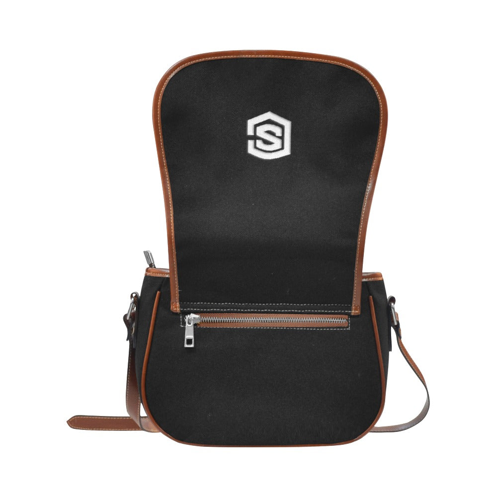 BLACK Saddle Bag WITH WHITE LOGO Saddle Bag (Model 1649) (Small)