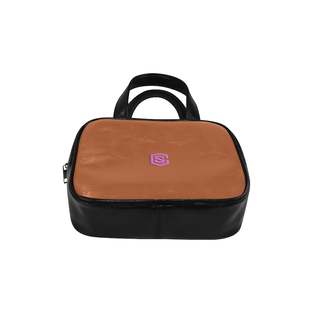 DARK ORANGE LEATHER TOP HANDLE HANDBAG pink logo Leather Top Handle Handbag (Model 1662)