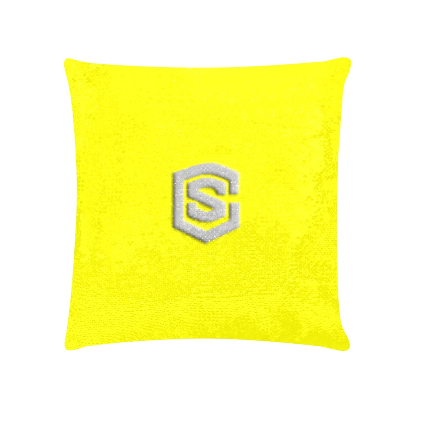 Yellow Custom Sequin Pillow with Silver Logo Custom Sequin Pillow Case 18"x18"