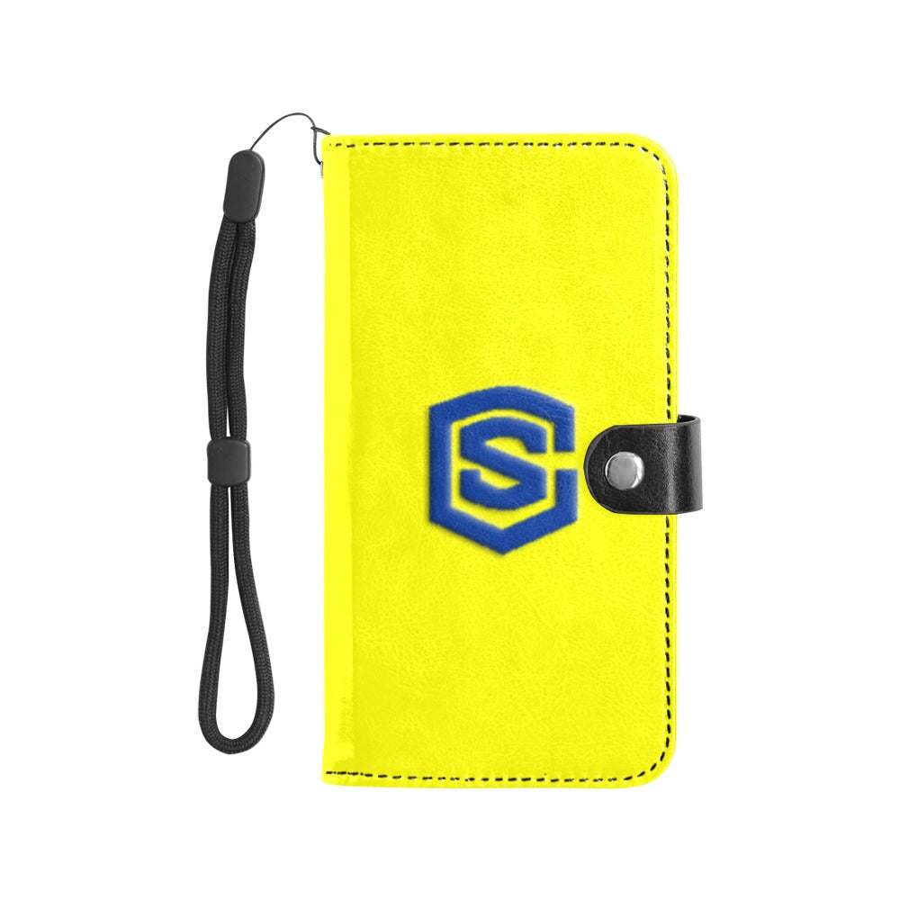 Yellow Flip Leather Purse for Mobile Phone(Model1703)(Large) with Blue Logo Flip Leather Purse for Mobile Phone(Model1703)(Large)