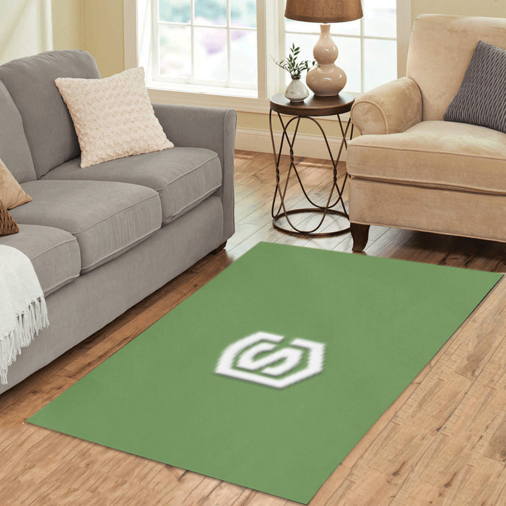 Green Area Rug White Logo Area Rug 5' x 3.2'
