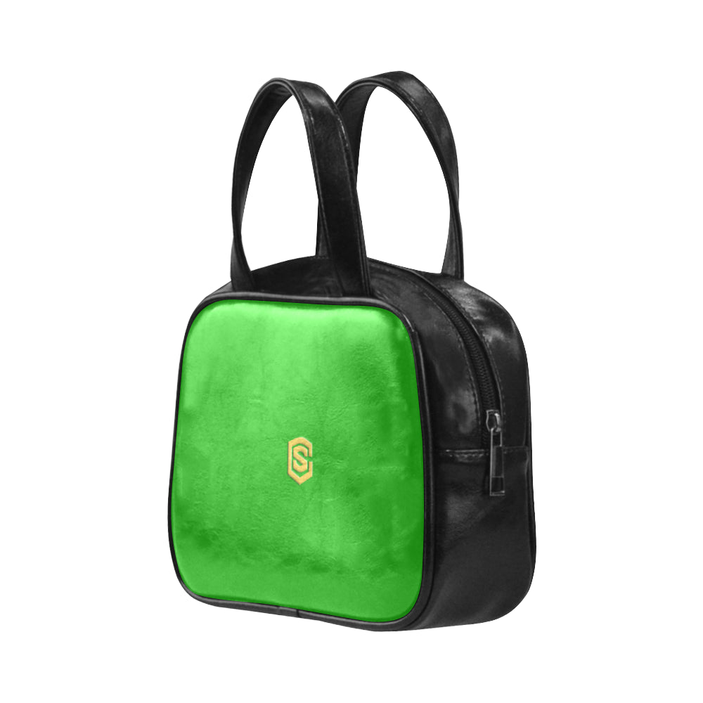 GREEN LEATHER TOP HANDLE HANDBAG gold logo Leather Top Handle Handbag (Model 1662)