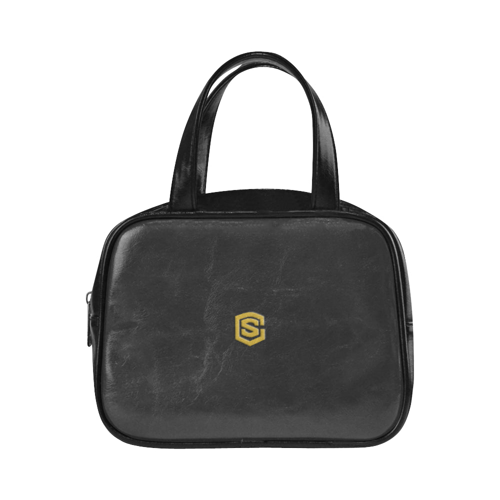 BLACK LEATHER TOP HANDLE HANDBAG gold logo Leather Top Handle Handbag (Model 1662)