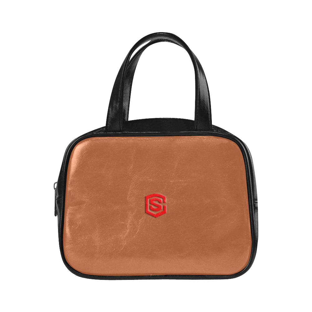DARK ORANGE LEATHER TOP HANDLE HANDBAG red logo Leather Top Handle Handbag (Model 1662)