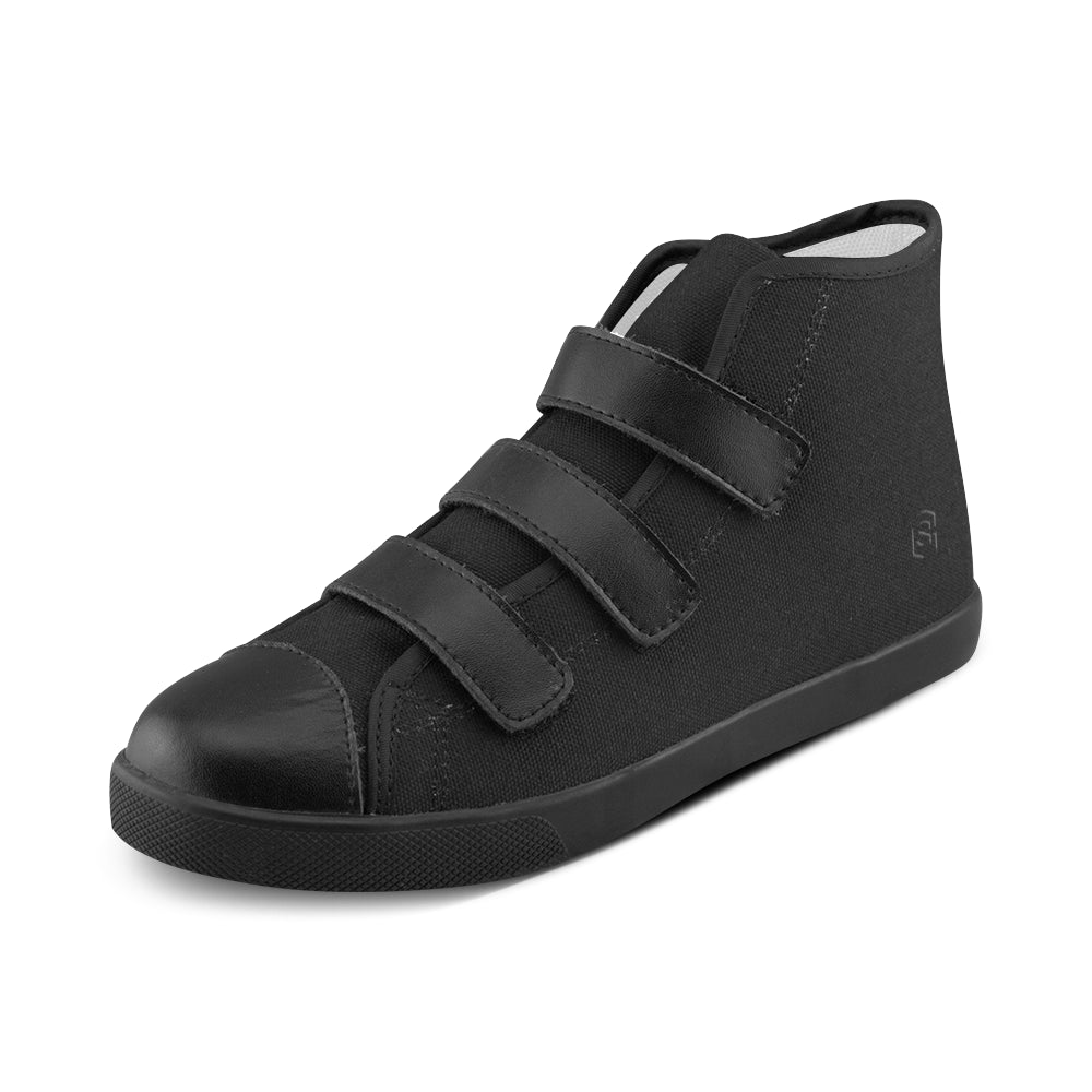 BLACK CANVAS KID SHOES black logo Velcro High Top Canvas Kid's Shoes (Model 015)