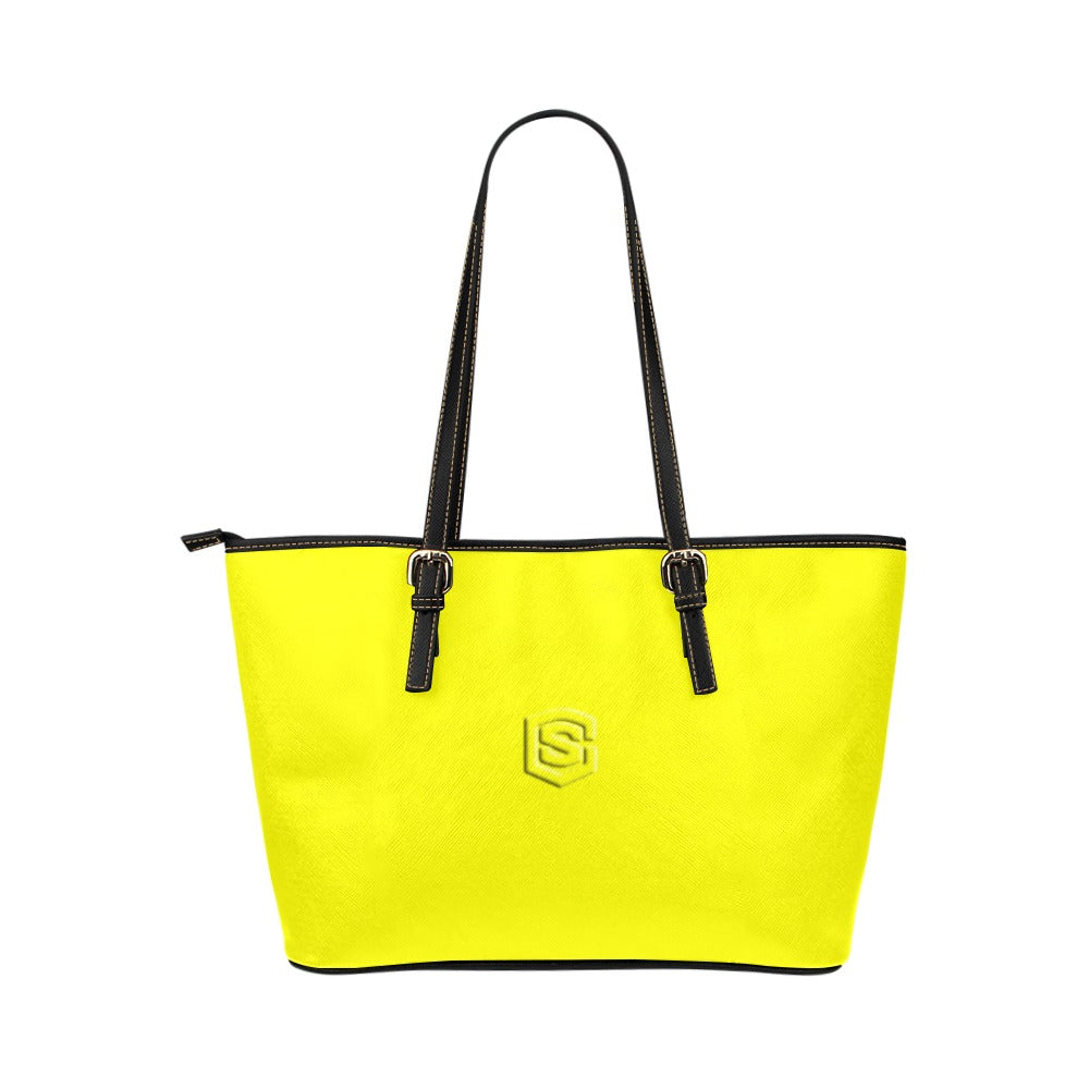 YELLOW Leather Tote Bag WITH YELLOW LOGO Leather Tote Bag (Model 1651) (Big)
