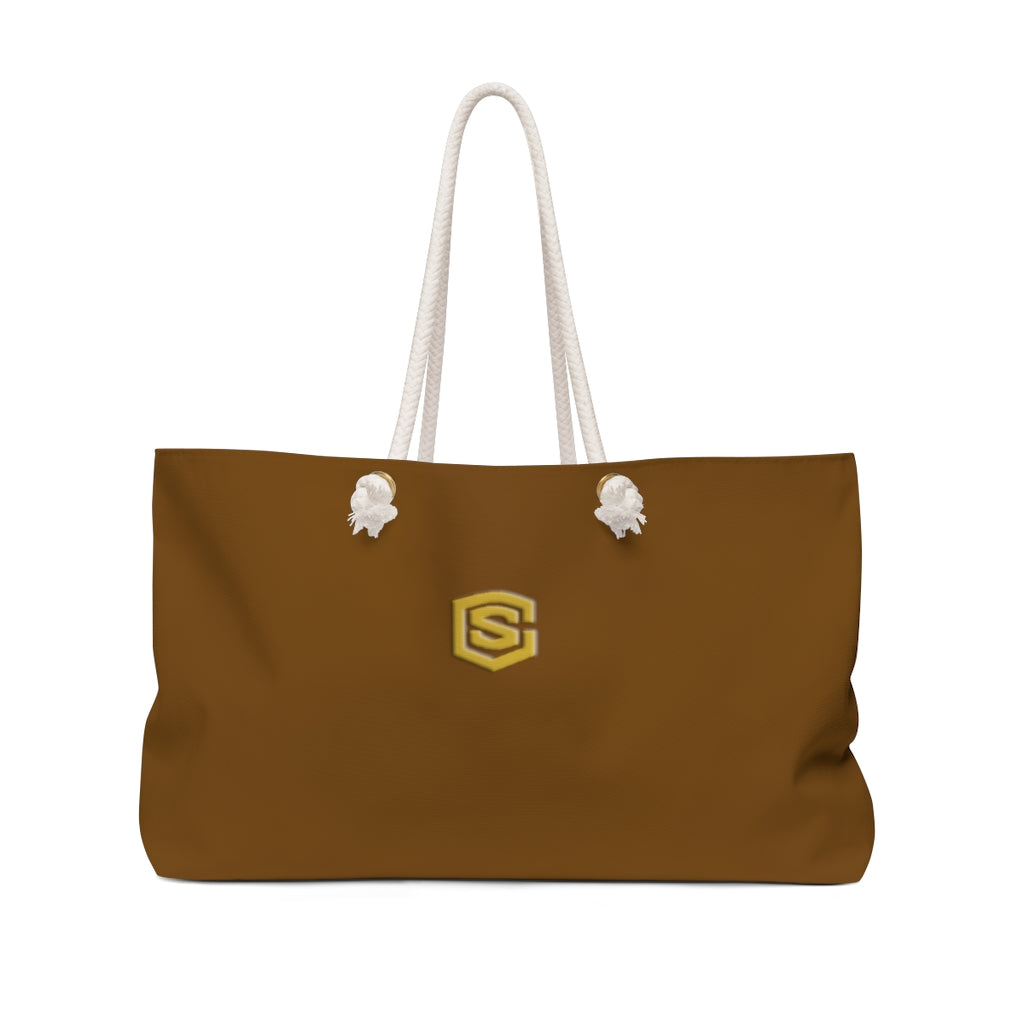 Brown Weekender Bag Gold Logo