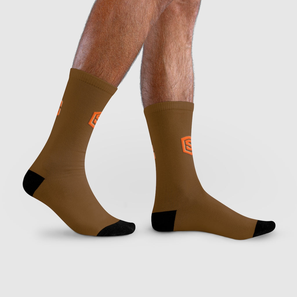 Brown Sublimation Crew Socks (EU) Orange Logo