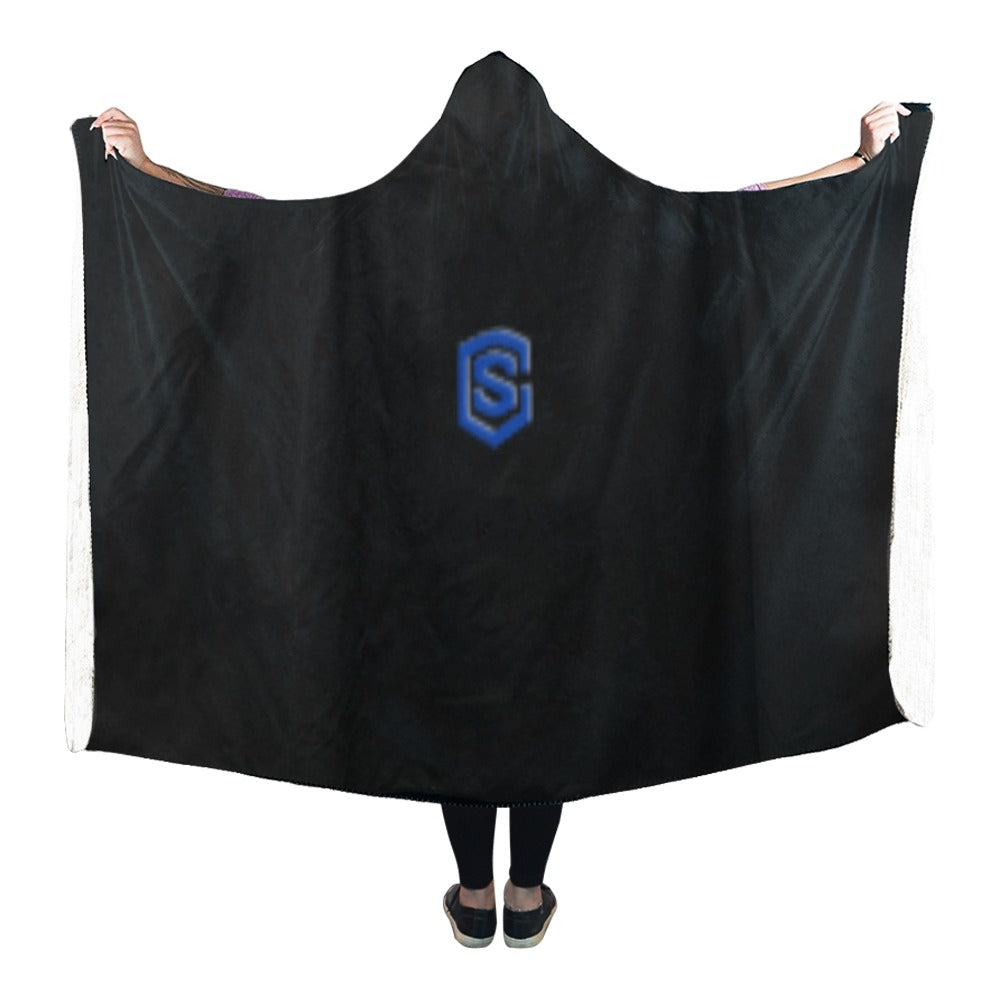 BLACK Hooded Blanket WHITH BLUE  LOGO Hooded Blanket 80"x56"