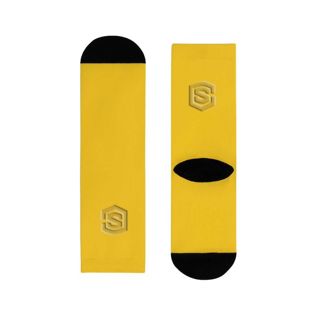 Yellow Sublimation Crew Socks (EU) Gold Logo