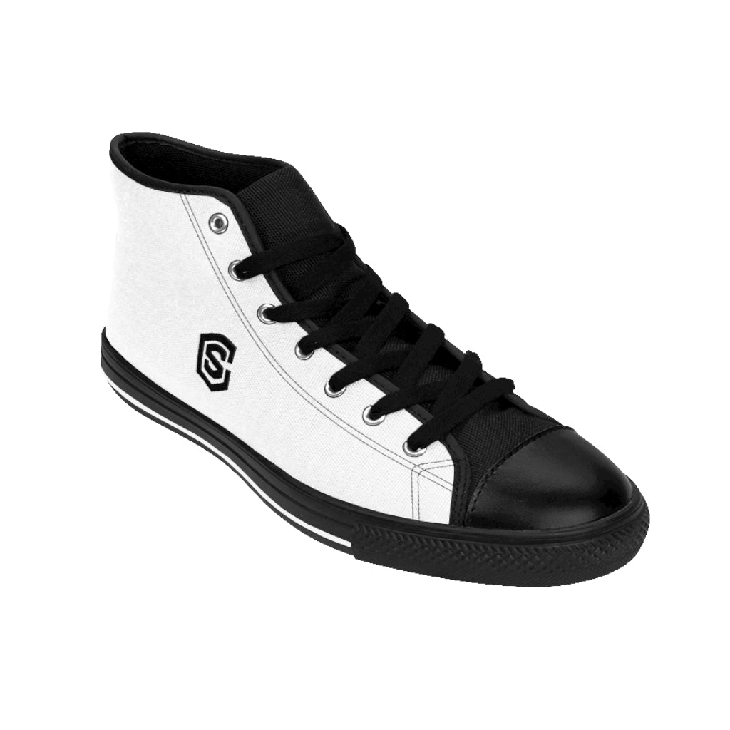 white Men's High-top Sneakers - black logo