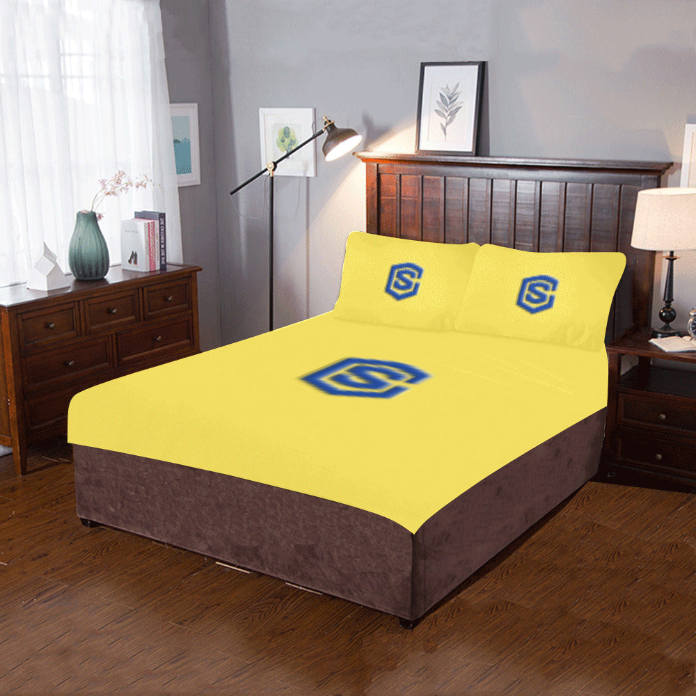 Yellow Duvet Cover Blue Logo 3-Piece Bedding Set (1 Duvet Cover 86"x70"; 2 Pillowcases 20"x30")(One Side)