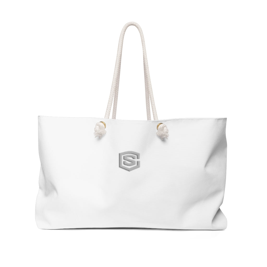 White Weekender Bag Silver Logo