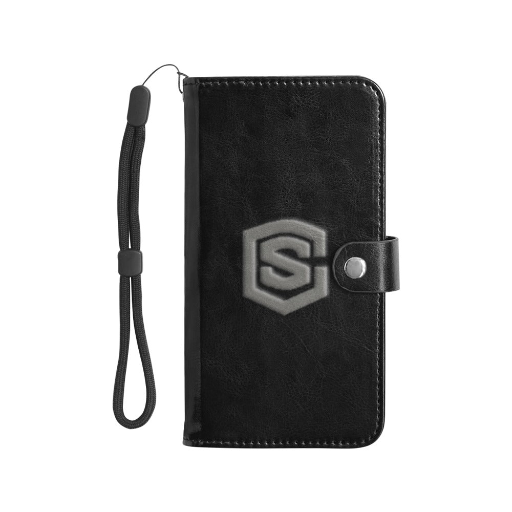 Balck Flip Leather Purse for Mobile Phone(Model1703)(Large) with Gray Logo Flip Leather Purse for Mobile Phone(Model1703)(Large)