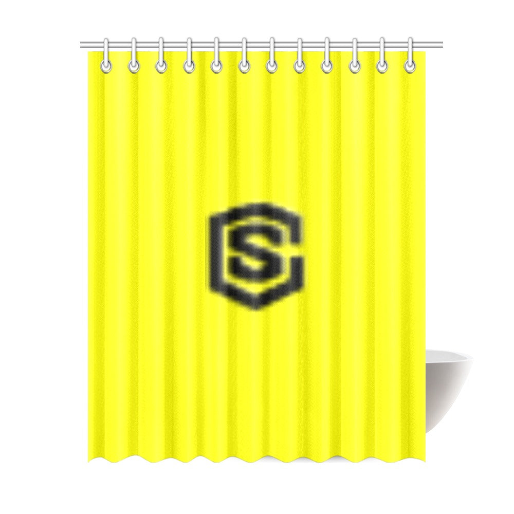 Yellow Shower Curtain 69"x84" with Black Logo Shower Curtain 69"x84"