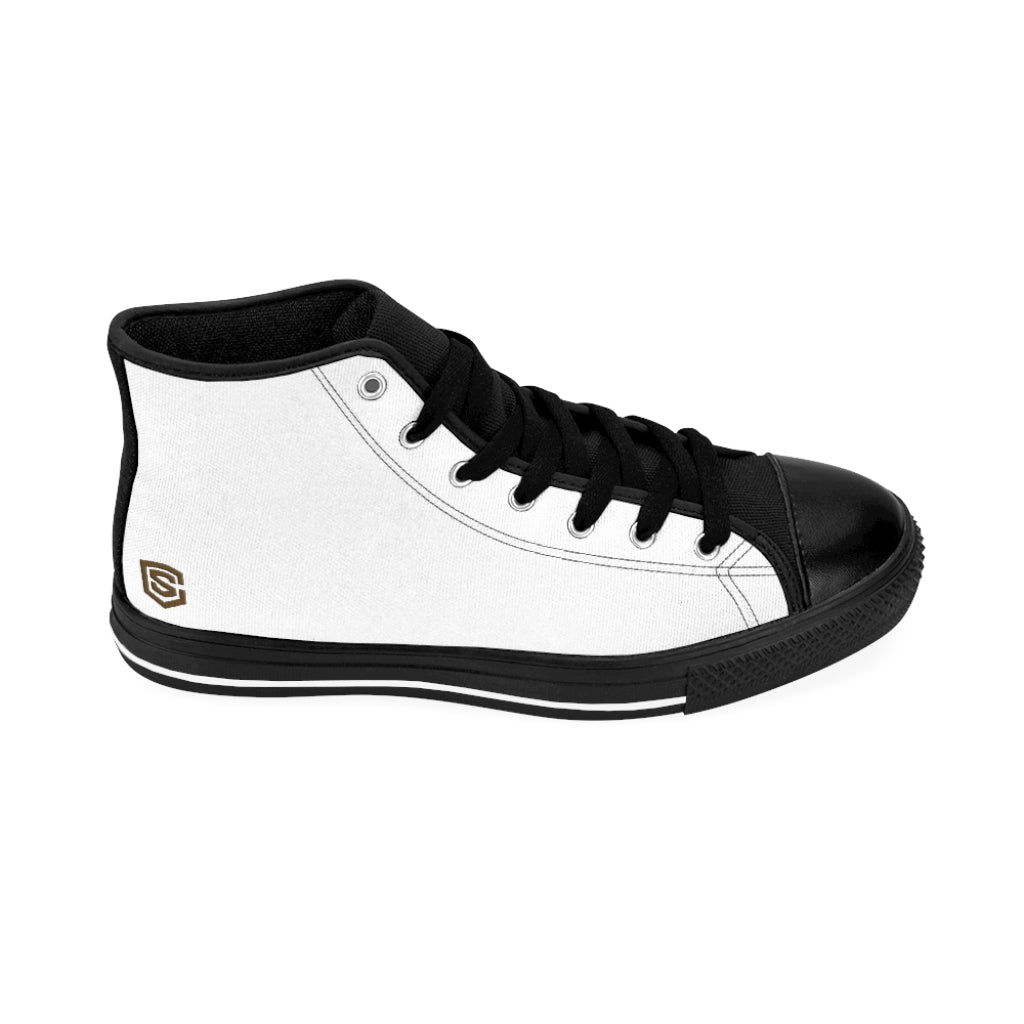 white Women's High-top Sneakers brown logo