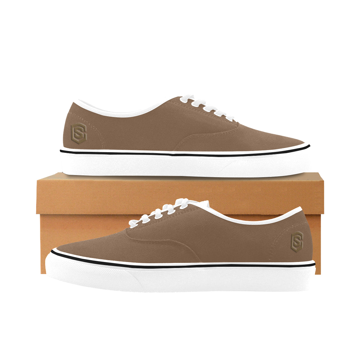 brown logo Classic Women's Canvas Low Top Shoes (Model E001-4)
