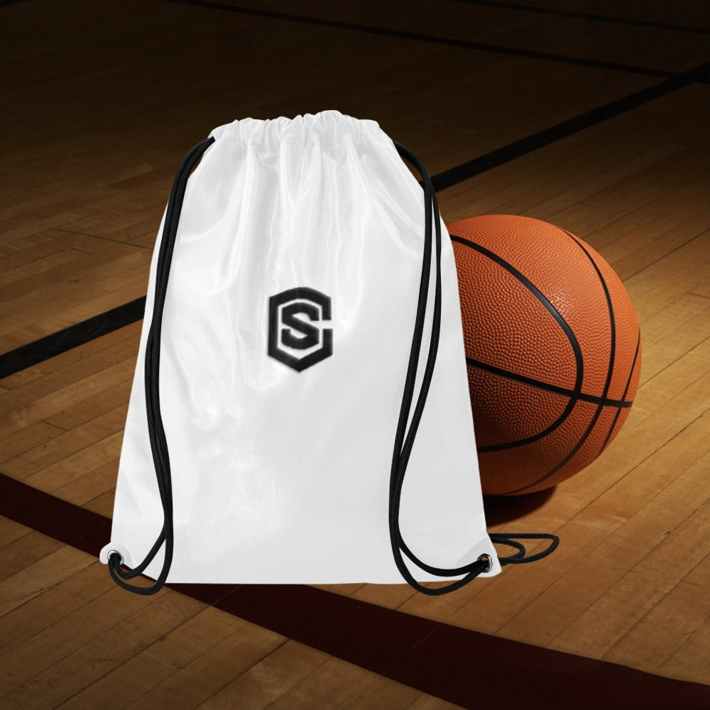 White Drawstring Bags Large With Black Logo Drawstring Bags (Model 1604) (Large)