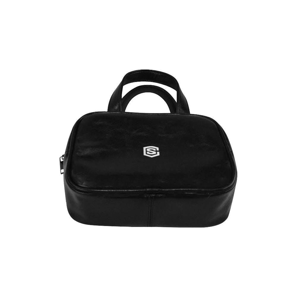 BLACK LEATHER TOP HANDLE HANDBAG white logo Leather Top Handle Handbag (Model 1662)