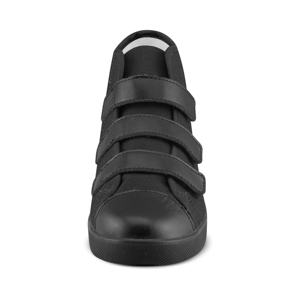 BLACK CANVAS KID SHOES black logo Velcro High Top Canvas Kid's Shoes (Model 015)