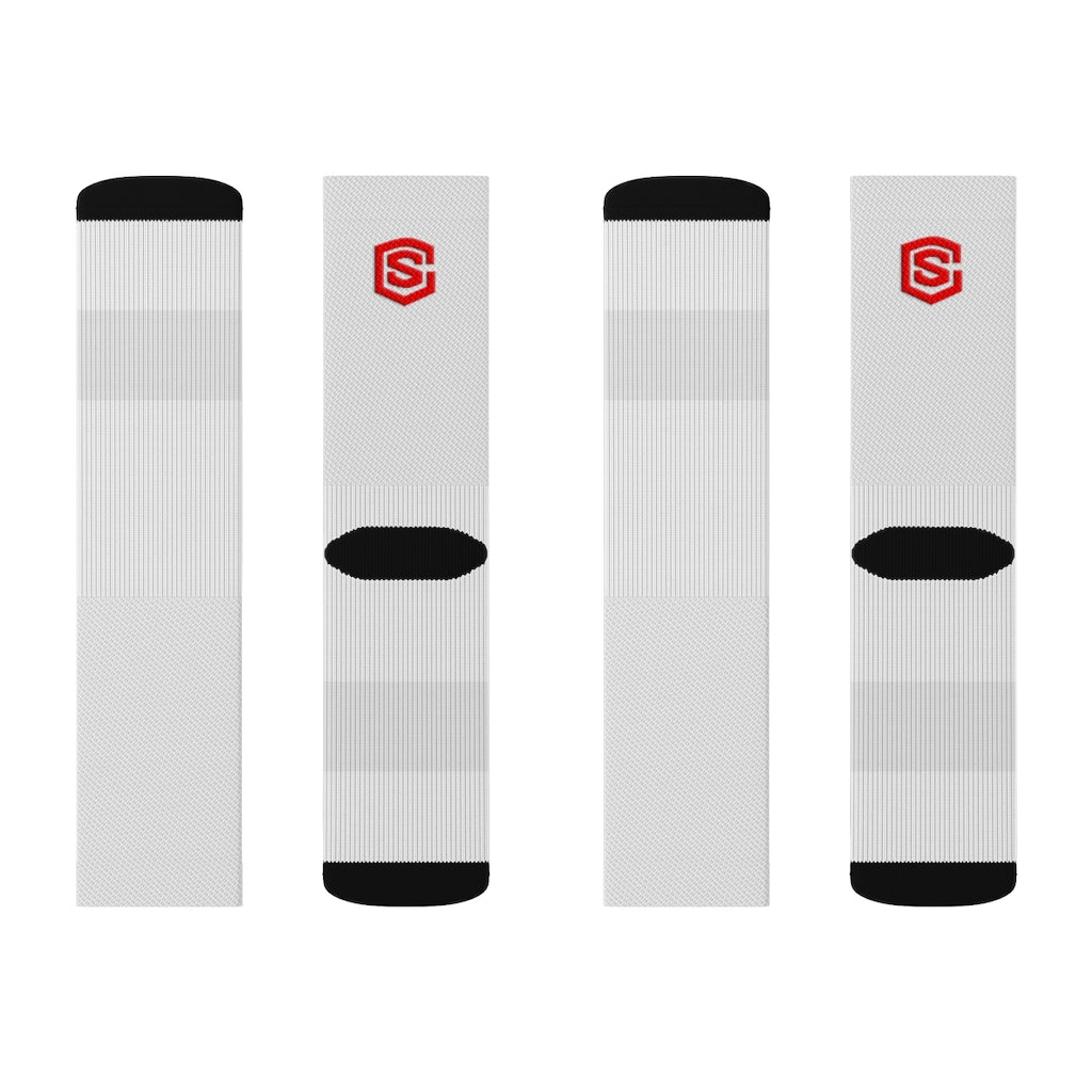 White Sublimation Socks Red Logo
