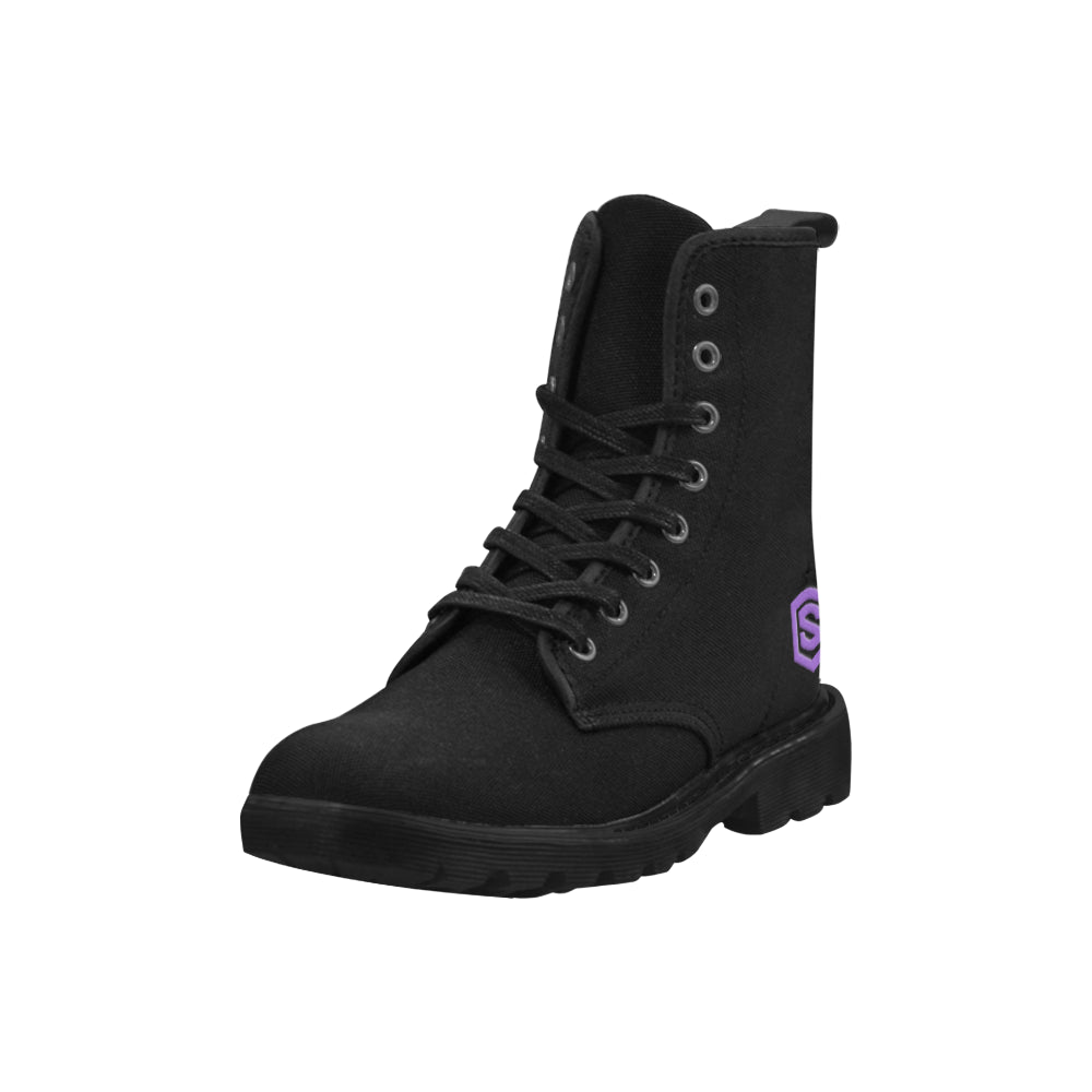 BLACK MARTAIN BOOTS FOR WOMEN Purple Logo Martin Boots for Women (Black) (Model 1203H)