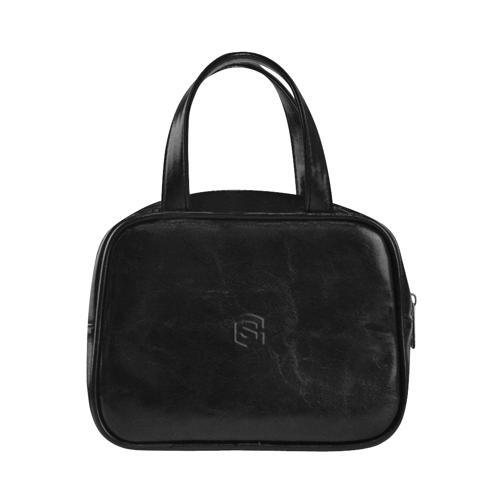BLACK LEATHER TOP HANDLE HANDBAG black logo Leather Top Handle Handbag (Model 1662)