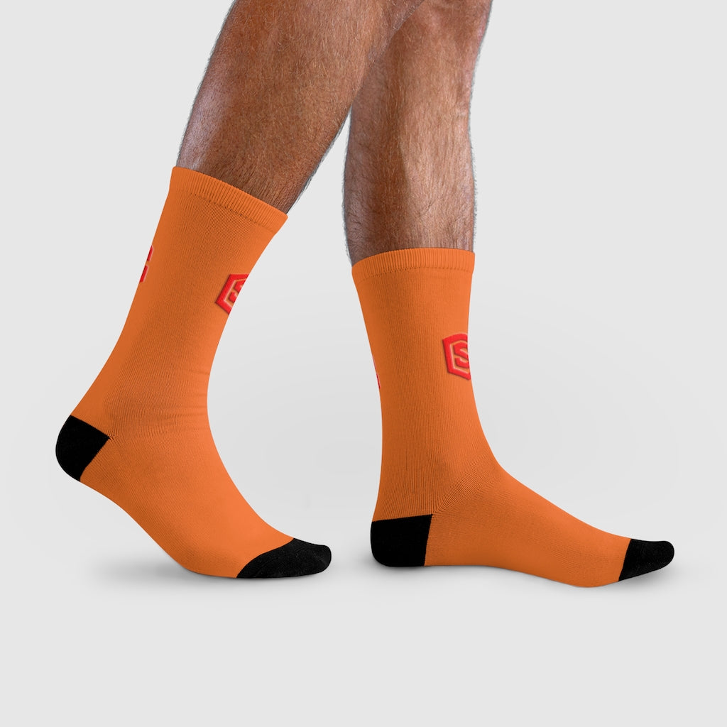 Orange Sublimation Crew Socks (EU) Red Logo