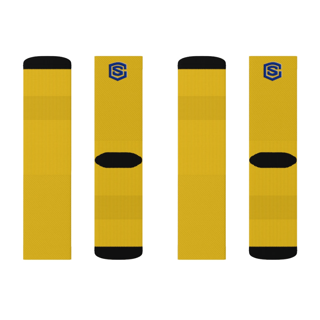 Yellow Sublimation Socks Blue Logo