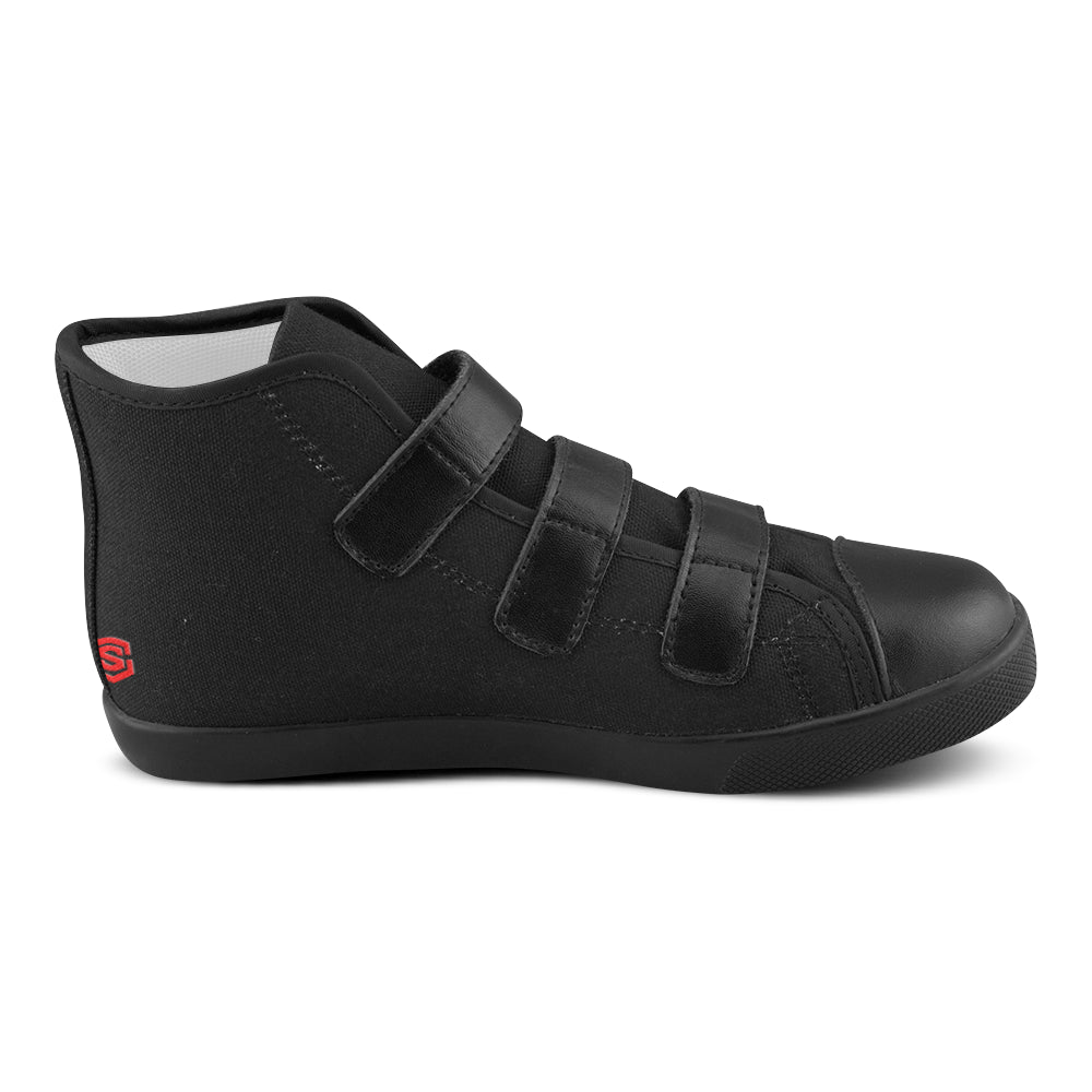 BLACK CANVAS KID SHOES red logo Velcro High Top Canvas Kid's Shoes (Model 015)