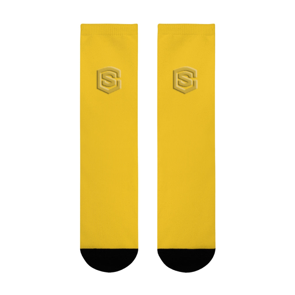 Yellow Sublimation Crew Socks (EU) Gold Logo