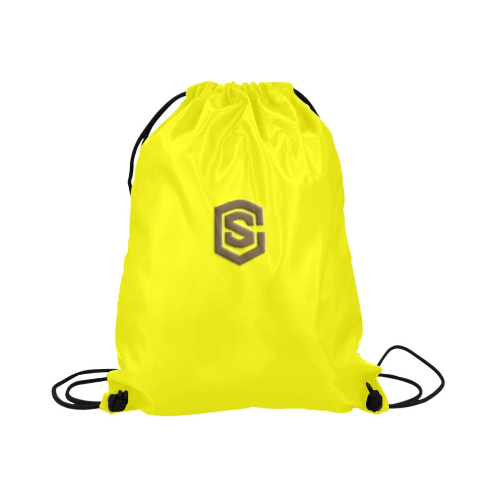 Yellow Drawstring Bags Large With Brown Logo Drawstring Bags (Model 1604) (Large)
