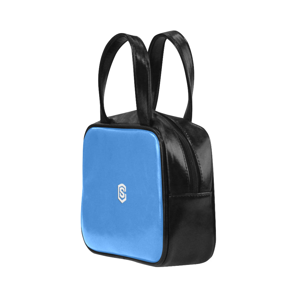 BLUE LEATHER TOP HANDLE HANDBAG white logo Leather Top Handle Handbag (Model 1662)