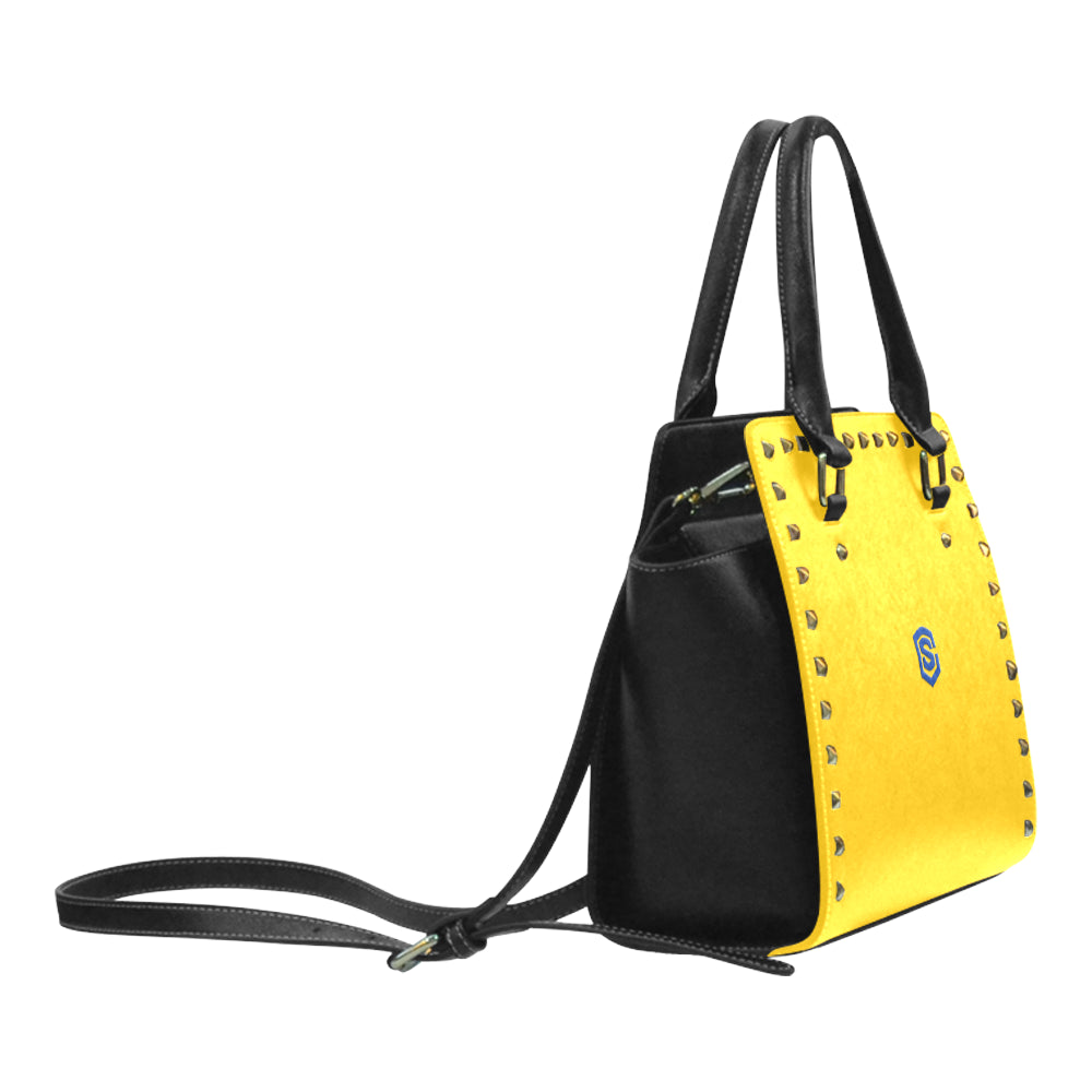 YELLOW RIVET SHOULDER HANDBAG blue logo Rivet Shoulder Handbag (Model 1645)